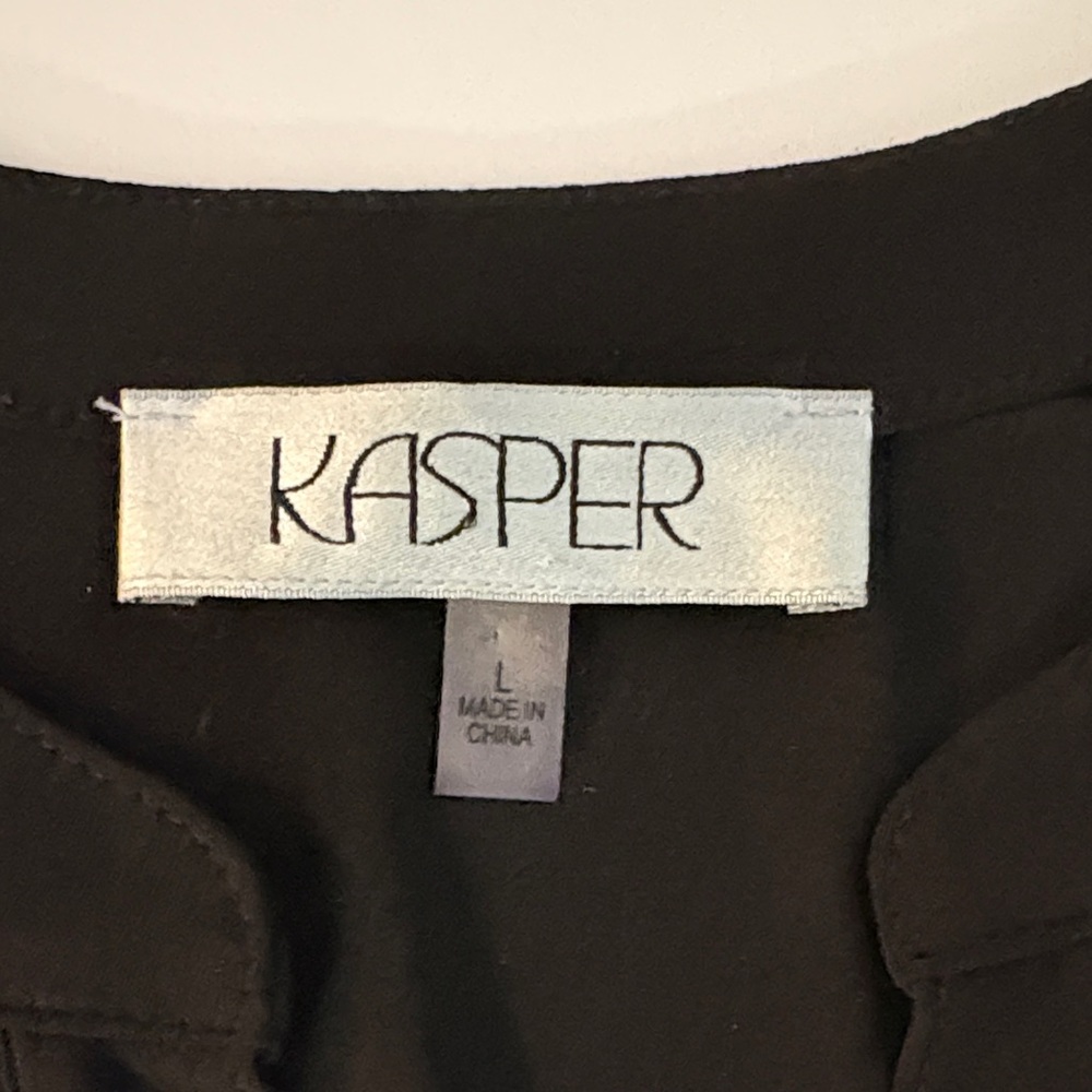 Kasper Black Lace-Sleeve Keyhole V-Neck Blouse - Picture 2 of 3